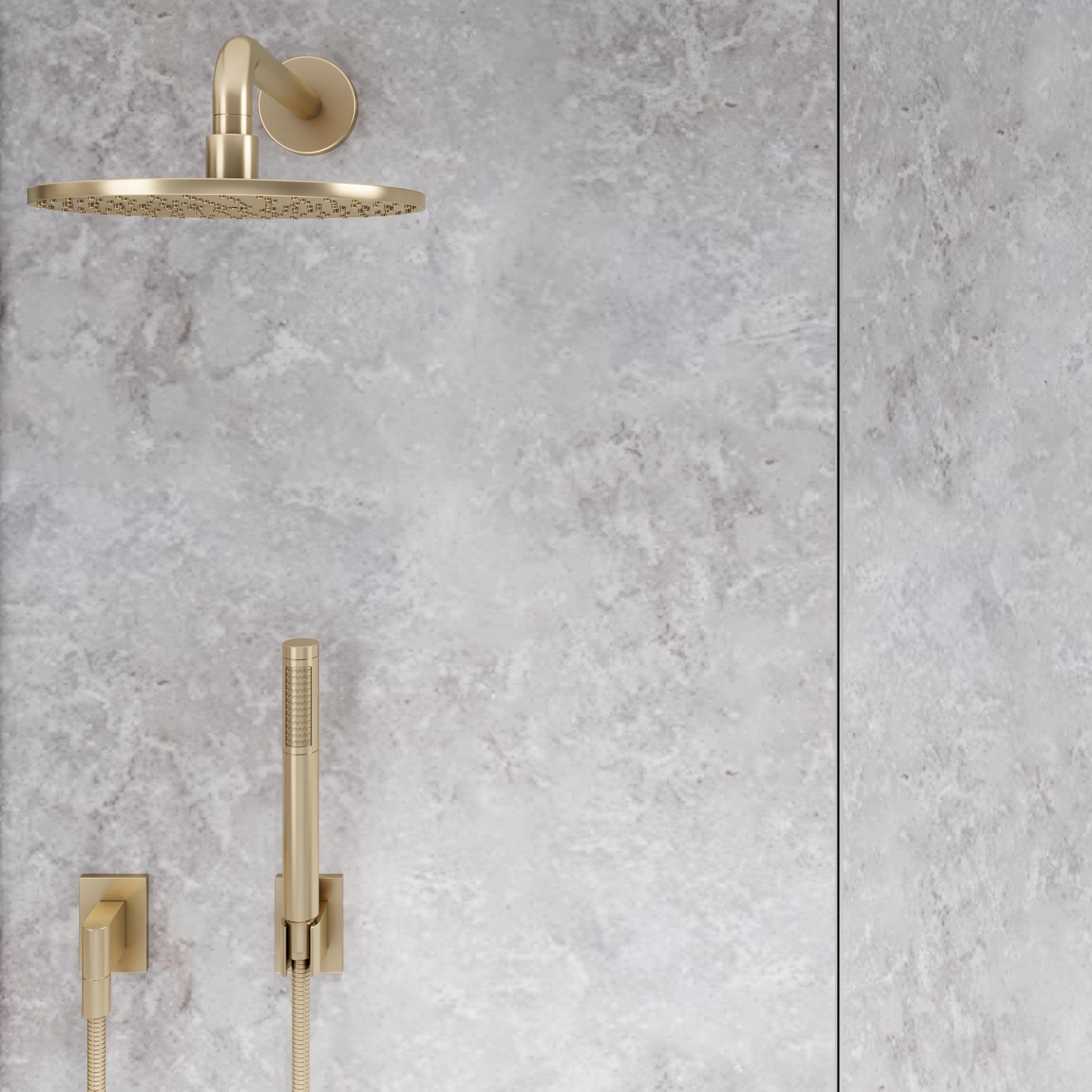 Shower panels concrete grey PVC wall cladding with seamless grout-free finish for wet areas.