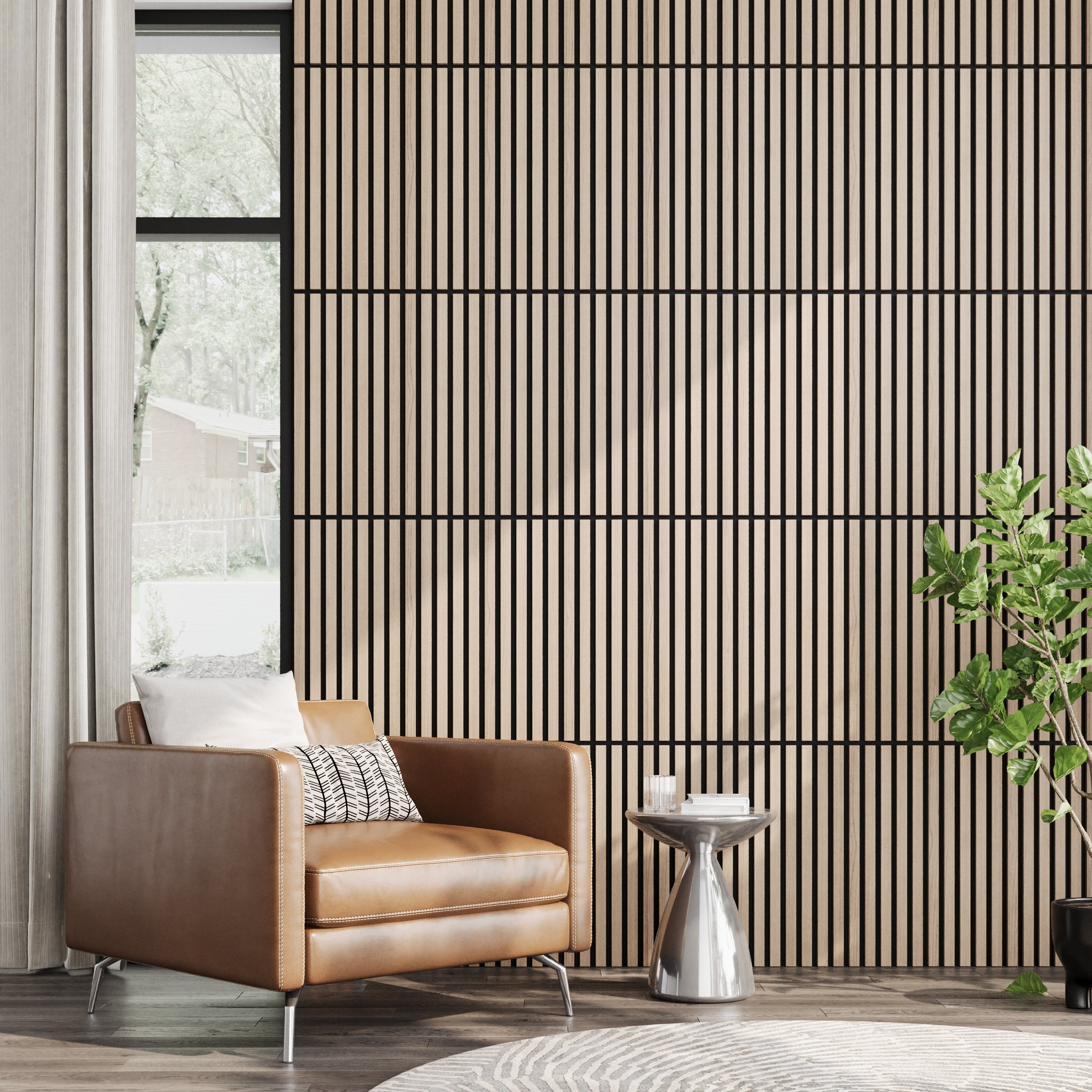 Soundproof natural white oak acoustic wall panels for calm, modern interiors, Acoustic Boards 60x60.