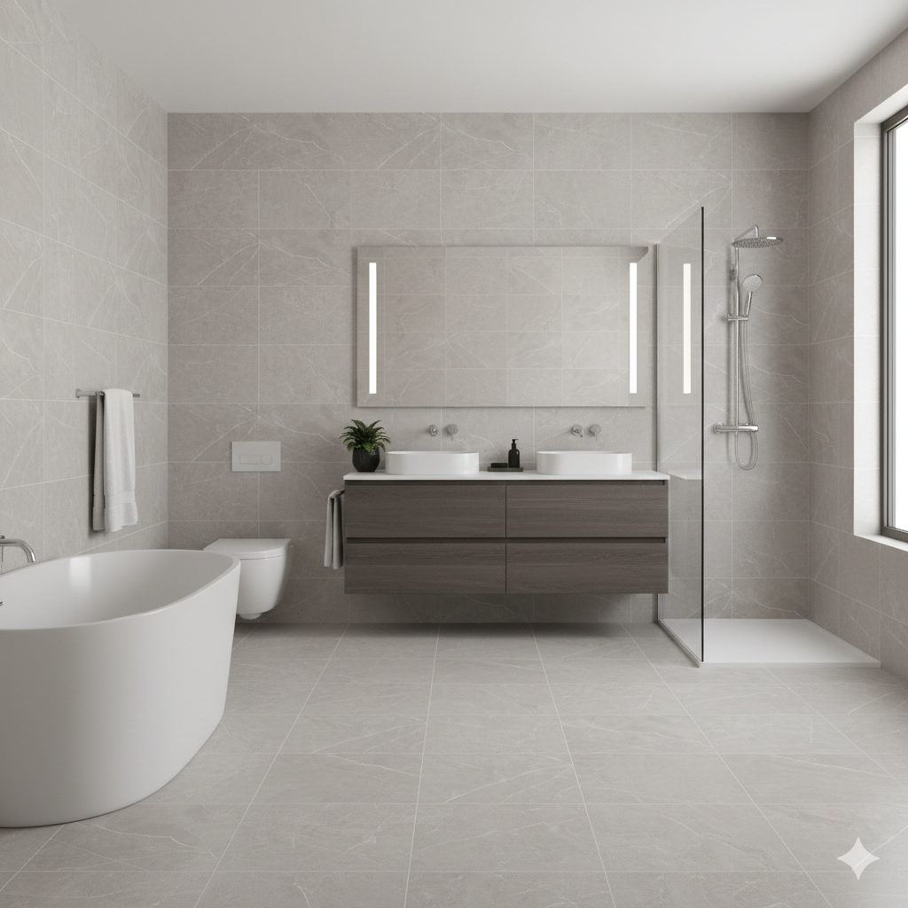 Status Perla Matt Grey Porcelain Wall And Floor Tiles with subtle stone effect