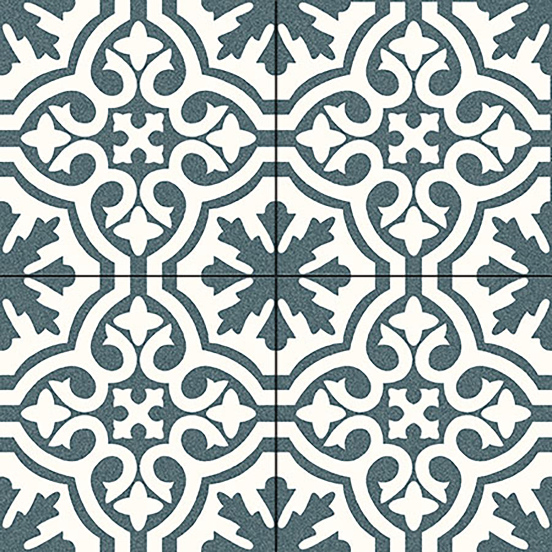 Stylish matt porcelain wall and floor tiles in blue with geometric and artistic motif.