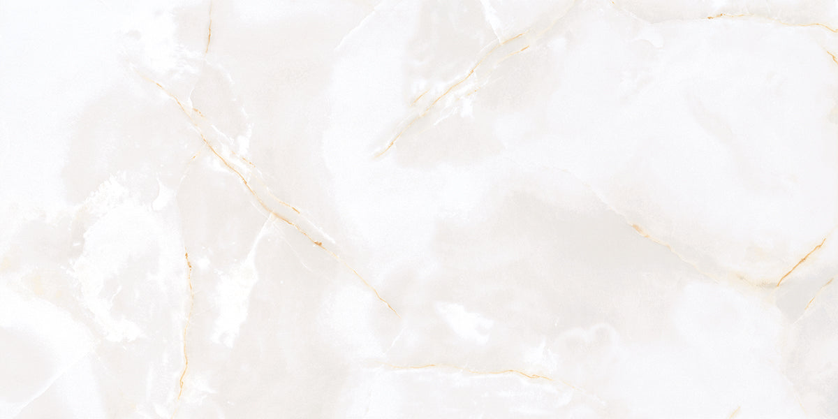 Stylish porcelain wall and floor tiles with white onyx marble effect for commercial spaces.