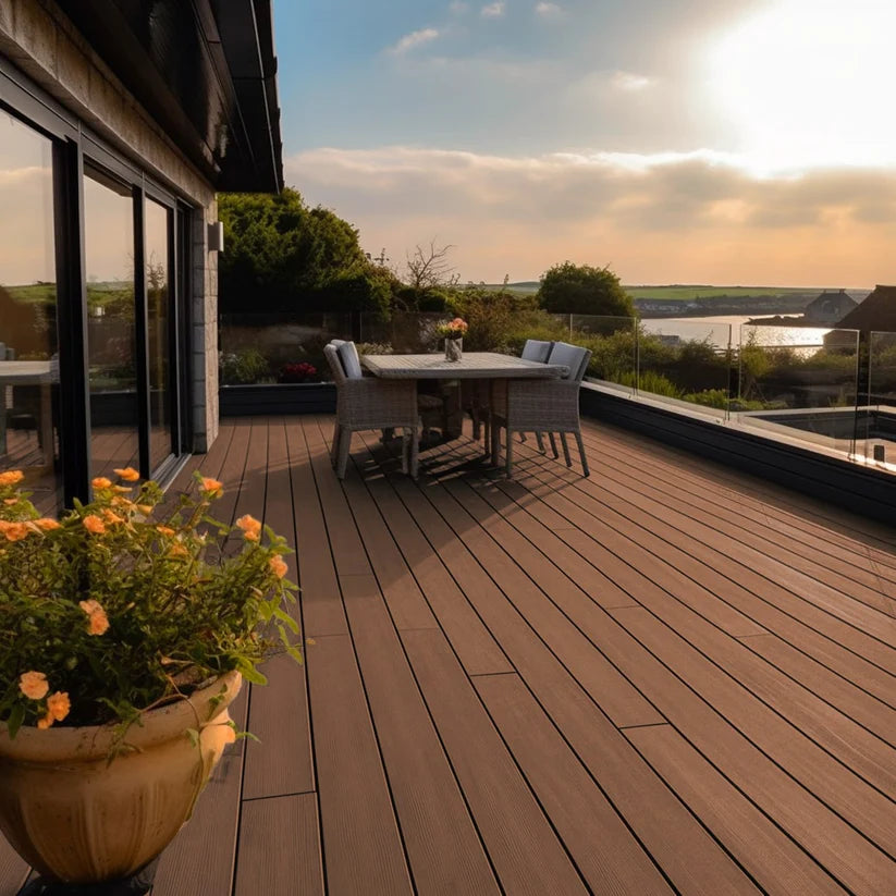 Brown double grove teak wood decking for outside flooring.