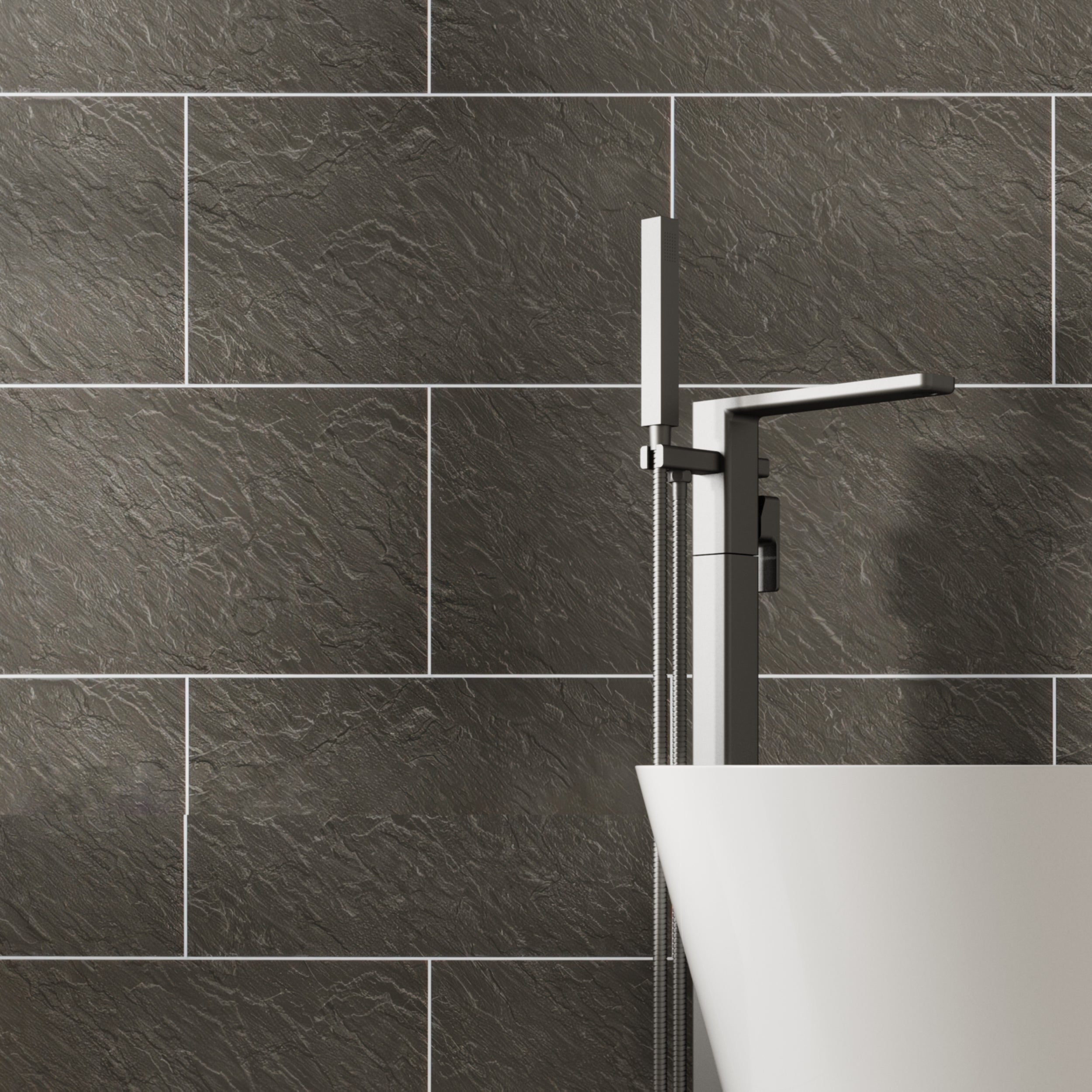 Waterproof bathroom wall panels with rustic slate texture for kitchens and feature walls.