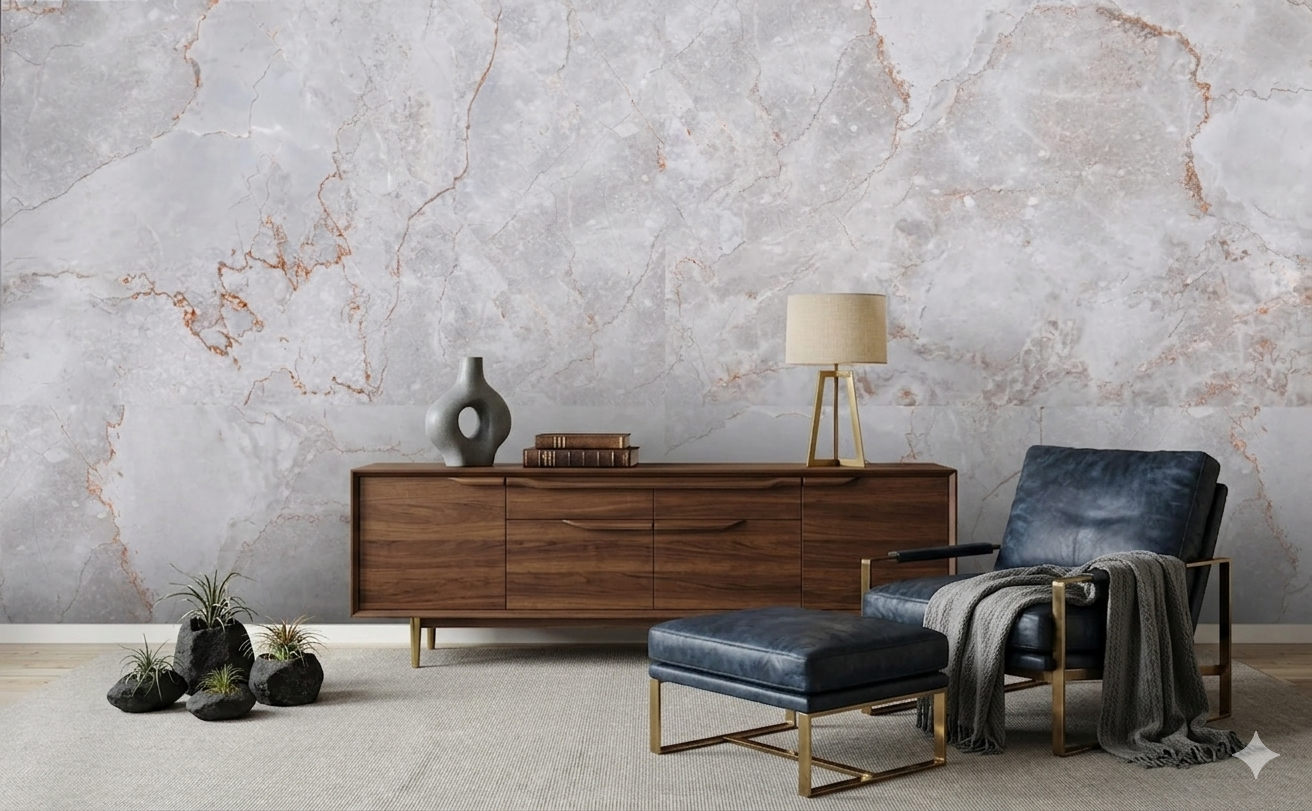 White carved marble porcelain wall and floor tiles with geometric luxury design for modern interiors.