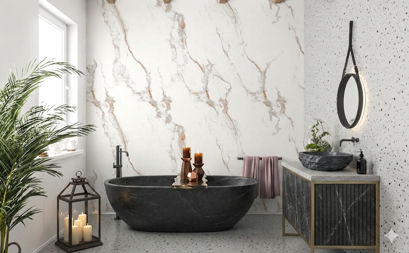 White marble porcelain wall and floor tiles with elegant finish for bathrooms and kitchens.