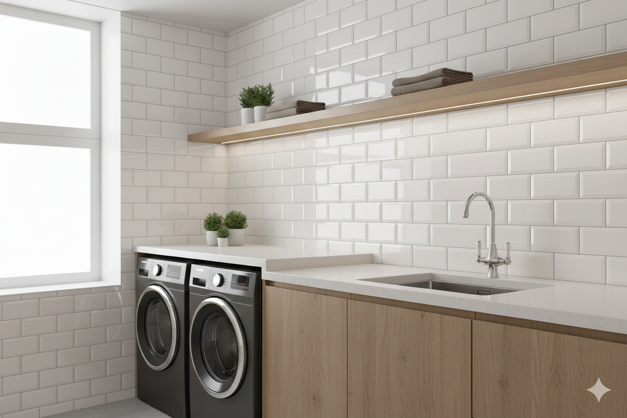 White matt bevelled porcelain wall and floor tiles with modern ceramic finish